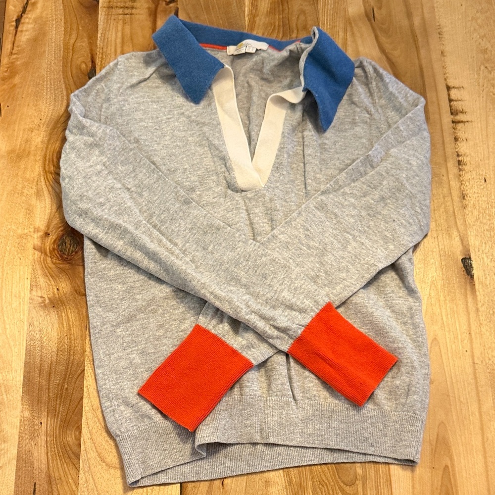 Gray and Blue Men's Sweater with Red and Blue Accents